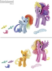 Size: 510x700 | Tagged: safe, applejack, princess cadance, rainbow dash, twilight sparkle, twilight sparkle (alicorn), alicorn, earth pony, pegasus, pony, brush, brushable, official, toy