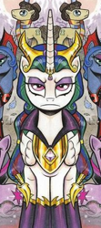 Size: 194x437 | Tagged: safe, princess celestia, princess luna, alicorn, pony, spoiler:comic, spoiler:comic18, dark mirror universe, equestria-3, fourth doctor, frown, glare, horn jewelry, jewelry, mirror universe, queen celestia, queen luna, tyrant celestia, unitinu