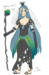 Size: 900x1373 | Tagged: safe, artist:narcio, queen chrysalis, human, clothes, humanized, royal sandals, sandals, solo, staff, veil