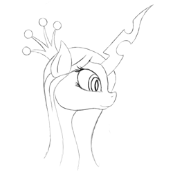 Size: 501x500 | Tagged: safe, artist:drakxs, queen chrysalis, changeling, changeling queen, crown, cute, cutealis, monochrome, sketch, solo