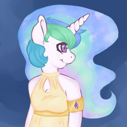 Size: 1280x1280 | Tagged: safe, artist:mapetitepsychopompe, princess celestia, alicorn, anthro, pony, female, horn, mare, solo