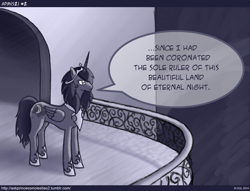 Size: 1280x978 | Tagged: safe, artist:ugl, princess luna, alicorn, pony, ask princess molestia, ask princess molestia season 2, balcony, night, solo