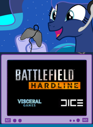 Size: 750x1024 | Tagged: safe, princess luna, alicorn, pony, battlefield, battlefield hardline, exploitable meme, gamer luna, logo, meme, obligatory pony, tv meme