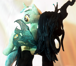 Size: 2307x2000 | Tagged: safe, artist:whiteheather, lyra heartstrings, queen chrysalis, changeling, changeling queen, irl, photo, plushie