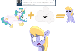 Size: 1134x756 | Tagged: safe, artist:pcjoyce, cloud kicker, princess celestia, alicorn, pony, ask, ask cloud kicker, cloud, filly, pipe, smoking, tumblr