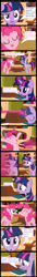 Size: 447x3301 | Tagged: safe, artist:deviantdalton, derpibooru import, pinkie pie, twilight sparkle, earth pony, pony, unicorn, clone, comic, duplication, female, golden oaks library, magic, mare, self ponidox, too much pink energy is dangerous