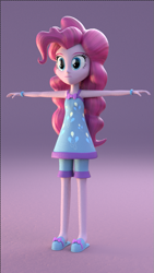 Size: 443x788 | Tagged: safe, artist:3d thread, artist:creatorofpony, pinkie pie, equestria girls, /mlp/, 3d, 3d model, blender, bracelet, clothes, pajamas, slippers, solo, t pose, wip