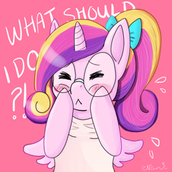 Size: 592x591 | Tagged: safe, artist:nanivauva, princess cadance, alicorn, pony, ask high school cadance, eyes closed, glasses, solo, younger