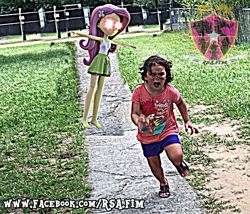 Size: 640x549 | Tagged: safe, artist:rsa.fim, fluttershy, equestria girls, 3d, chromatic aberration, dank memes, deep fried meme, distorted, floating, glowing eyes, glowing eyes meme, irl, lens flare, meme, not salmon, open arms, photo, running, scared, shitposting, t pose, unitárium, wat