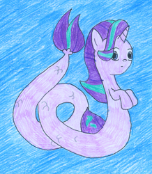 Size: 696x798 | Tagged: safe, artist:rizdub, starlight glimmer, seapony (g4), long glimmer, long pony, meme, seaponified, seapony starlight glimmer, solo, species swap, traditional art, underwater