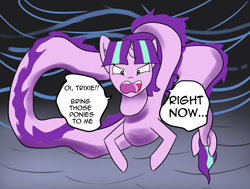 Size: 2485x1874 | Tagged: safe, artist:artiks, starlight glimmer, dragon, pony, unicorn, angery, crossover, eastern dragon, female, kaido, long glimmer, one piece, solo, speech bubble