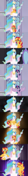 Size: 1120x6930 | Tagged: safe, artist:beavernator, princess celestia, sunset shimmer, twilight sparkle, twilight sparkle (alicorn), alicorn, pony, baby, baby pony, comic, filly, foal, injured, mirror, momlestia, race swap, shimmercorn