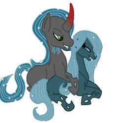 Size: 561x600 | Tagged: safe, king sombra, queen chrysalis, oc, changeling, changeling queen, pony, unicorn, blank flank, changelingified, chrysombra, female, male, shipping, straight