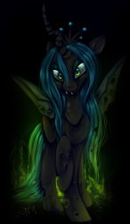 Size: 559x960 | Tagged: safe, artist:hecatemoonlightmonster, queen chrysalis, changeling, changeling queen, female, horn, painting, solo