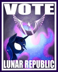 Size: 1024x1252 | Tagged: dead source, safe, artist:inky-pinkie, princess luna, alicorn, pony, glowing eyes, new lunar republic, poster, propaganda, propaganda poster, solo