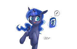 Size: 2200x1400 | Tagged: safe, artist:xcopyen002, princess luna, alicorn, pony, phone, selfie, simple background, solo