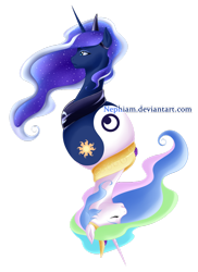 Size: 600x826 | Tagged: safe, artist:nephiam, artist:nymeriayaoilover, princess celestia, princess luna, alicorn, pony, eyes closed, yin-yang