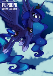 Size: 512x724 | Tagged: safe, artist:pepooni, princess luna, alicorn, pony, female, flying, horn, mare, solo