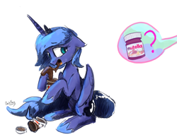 Size: 1400x1089 | Tagged: safe, artist:darkflame75, princess luna, alicorn, pony, chocolate, chocolate addict, chocoluna, luna loves chocolate, nutella, pictogram, s1 luna, solo, that pony sure does love chocolate