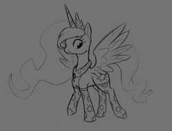 Size: 3547x2713 | Tagged: safe, artist:nohooves, princess celestia, alicorn, pony, clothes, monochrome, sketch, socks, solo