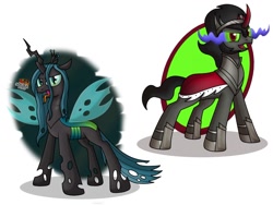 Size: 1032x774 | Tagged: safe, artist:nora2pony, king sombra, queen chrysalis, changeling, changeling queen, unicorn, antagonist, female, horn, male, stallion