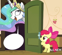 Size: 372x331 | Tagged: safe, edit, apple bloom, princess celestia, alicorn, pony, exploitable meme, meme, neo geo celestia