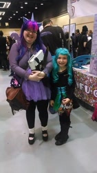 Size: 405x720 | Tagged: safe, queen chrysalis, twilight sparkle, twilight sparkle (alicorn), alicorn, human, cosplay, emerald city comicon, irl, irl human, photo, target demographic