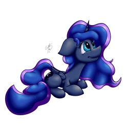 Size: 6000x6000 | Tagged: safe, artist:solipsus, princess luna, alicorn, pony, absurd resolution, prone, simple background, solo