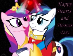 Size: 1040x799 | Tagged: safe, artist:ark9, artist:iflysna94, princess cadance, shining armor, alicorn, pony, unicorn, heart, hearts and hooves day, hug, valentine's day