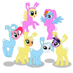 Size: 1447x1454 | Tagged: safe, artist:from-yesterday-xx, derpibooru import, applejack, fluttershy, pinkie pie, rainbow dash, rarity, twilight sparkle, earth pony, pegasus, pony, unicorn, animal costume, bunny costume, clothes, costume, female, mane six, mare, rainbow dash is not amused, simple background, transparent background, unamused