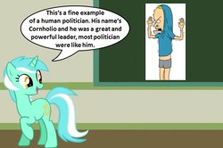 Size: 887x588 | Tagged: safe, lyra heartstrings, human, beavis and butthead, chalkboard, cornholio, human studies101 with lyra, meme