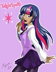 Size: 2362x3053 | Tagged: safe, artist:shinta-girl, derpibooru import, twilight sparkle, human, clothes, female, high res, humanized, open mouth, pantyhose, skirt, solo