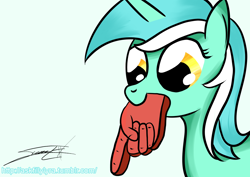 Size: 1480x1050 | Tagged: safe, artist:sierraex, lyra heartstrings, pony, unicorn, female, foam finger, green coat, horn, mare, two toned mane