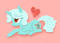 Size: 991x700 | Tagged: safe, artist:needsmoarg4, lyra heartstrings, pony, unicorn, alternate hairstyle, female, heart, heartstrings, mare, prone, smiling, solo