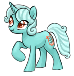 Size: 842x860 | Tagged: safe, artist:needsmoarg4, lyra heartstrings, pony, unicorn, alternate hairstyle, cute, female, looking up, lyrabetes, mare, raised hoof, short hair, short mane, simple background, smiling, solo, white background