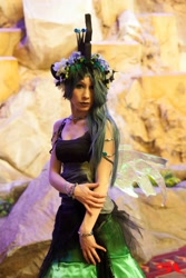 Size: 1366x2048 | Tagged: safe, artist:kyuu-vixen-cosplay, queen chrysalis, human, 2014, animeland wasabi, cosplay, floral head wreath, irl, irl human, photo, solo