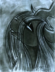 Size: 1683x2189 | Tagged: safe, artist:digitaldomain123, queen chrysalis, changeling, changeling queen, doodle, monochrome, sketch, solo, traditional art