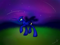 Size: 3264x2500 | Tagged: safe, artist:justart101, princess luna, alicorn, pony, grass, sky, solo, stars