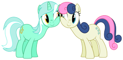 Size: 4983x2436 | Tagged: safe, artist:zutheskunk traces, bon bon, lyra heartstrings, sweetie drops, earth pony, pony, unicorn, adorabon, cheek to cheek, cute, female, lesbian, lyrabetes, lyrabon, mare, nuzzling, shipping, simple background, smiling, squishy, transparent background, vector, vector trace