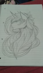 Size: 768x1280 | Tagged: safe, artist:mscootaloo, princess luna, alicorn, pony, lined paper, monochrome, solo, traditional art