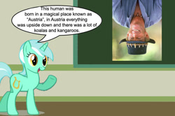 Size: 887x588 | Tagged: safe, lyra heartstrings, human, pony, unicorn, australia, austria, chalkboard, crocodile dundee, female, human studies101 with lyra, irl, male, mare, meme, photo