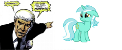 Size: 977x401 | Tagged: safe, lyra heartstrings, human, pony, unicorn, crying, female, floppy ears, human male, male, mare, pointing, sad, wavy mouth, william stryker, x-men