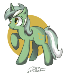 Size: 600x678 | Tagged: safe, artist:b0nbon, lyra heartstrings, pony, unicorn, female, green coat, happy, horn, mare, two toned mane