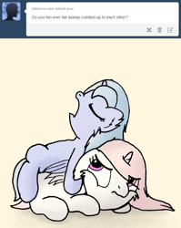 Size: 641x807 | Tagged: safe, artist:arvaus, princess celestia, princess luna, alicorn, pony, annoyed, ask woona and tia, cewestia, comic, cute, eyes closed, filly, frown, on back, open mouth, prone, sleeping, snoring, tumblr, woona, younger