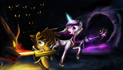 Size: 1500x850 | Tagged: safe, artist:d-lowell, princess cadance, twilight sparkle, alicorn, changeling, pony, crossover, heartless, keyblade, kingdom hearts, ponified, sora