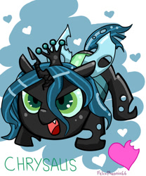 Size: 708x850 | Tagged: safe, artist:felixpheonix66, queen chrysalis, changeling, changeling queen, cute, cutealis, glare, heart, open mouth, smirk, solo, younger