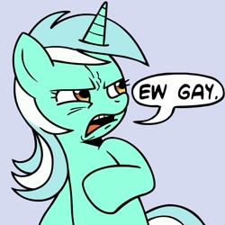 Size: 945x945 | Tagged: safe, artist:megasweet, lyra heartstrings, pony, unicorn, artifact, ew gay, female, mare, reaction image, solo