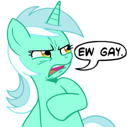 Size: 945x945 | Tagged: safe, artist:megasweet, lyra heartstrings, pony, unicorn, ew gay, female, hilarious in hindsight, mare, meme, simple background, solo, text, white background