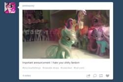 Size: 635x426 | Tagged: safe, bon bon, lyra heartstrings, sweetie drops, brushable, butthurt, irl, photo, pinkiepony, toy, tumblr