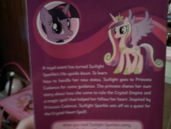 Size: 1600x1200 | Tagged: safe, princess cadance, twilight sparkle, alicorn, pony, my little pony chapter books, twilight sparkle and the crystal heart spell, blurry, book, official, photo, synopsis, text